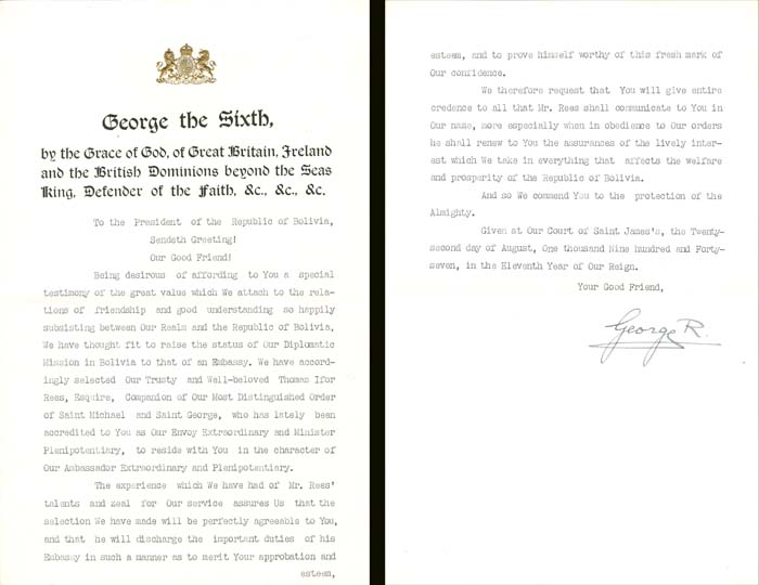 TDS of George VI - Autograph